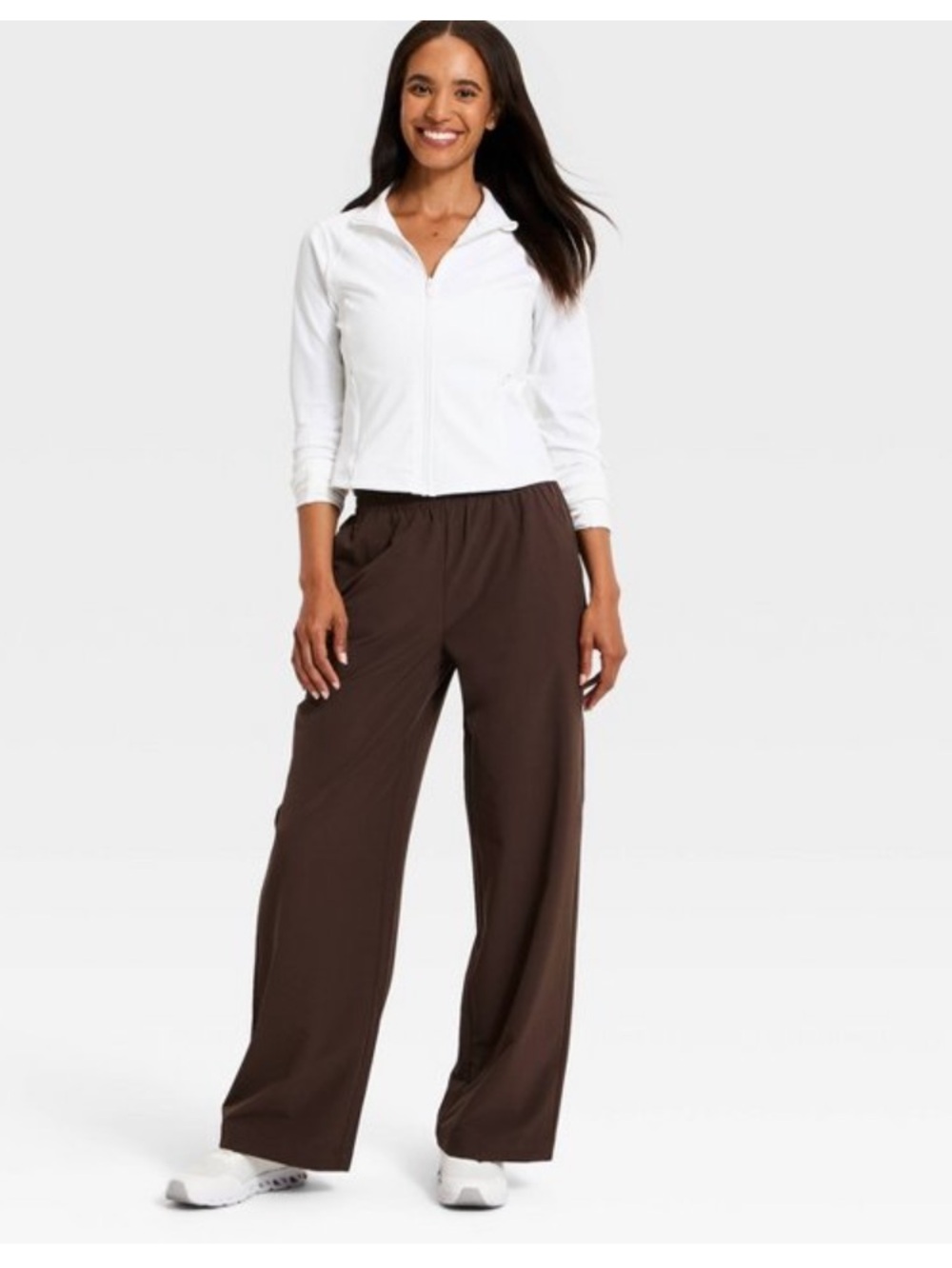 Women’s Mid Rise Wide Leg Travel Pants - Brown. S - Picture 5 of 16